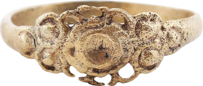 FINE EUROPEAN BETROTHAL RING 9th-12th CENTURY, SIZE 10: During the Renaissance, the act of committing to marriage took place as a formal ceremony with vows, considered sacred and unbreakable, exchanged. A ring was given by the man to the woman to bind the 