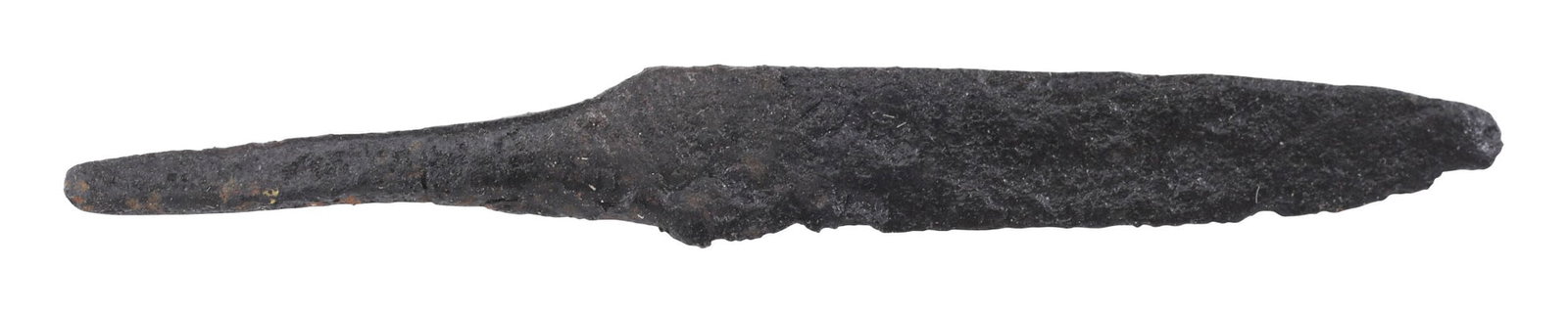 VIKING SIDE KNIFE OR POUCH KNIFE, 879-1067 AD: Cambridgeshire, England. Over 2 1/8" total length with tapered " whittle tang" which identifies these, as they were used without guards, mounted in a wood or antler grip. (See