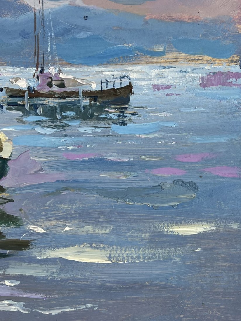 Oil painting Yacht Standing on a pier in the sea Yuriy Suprunchuk - 2