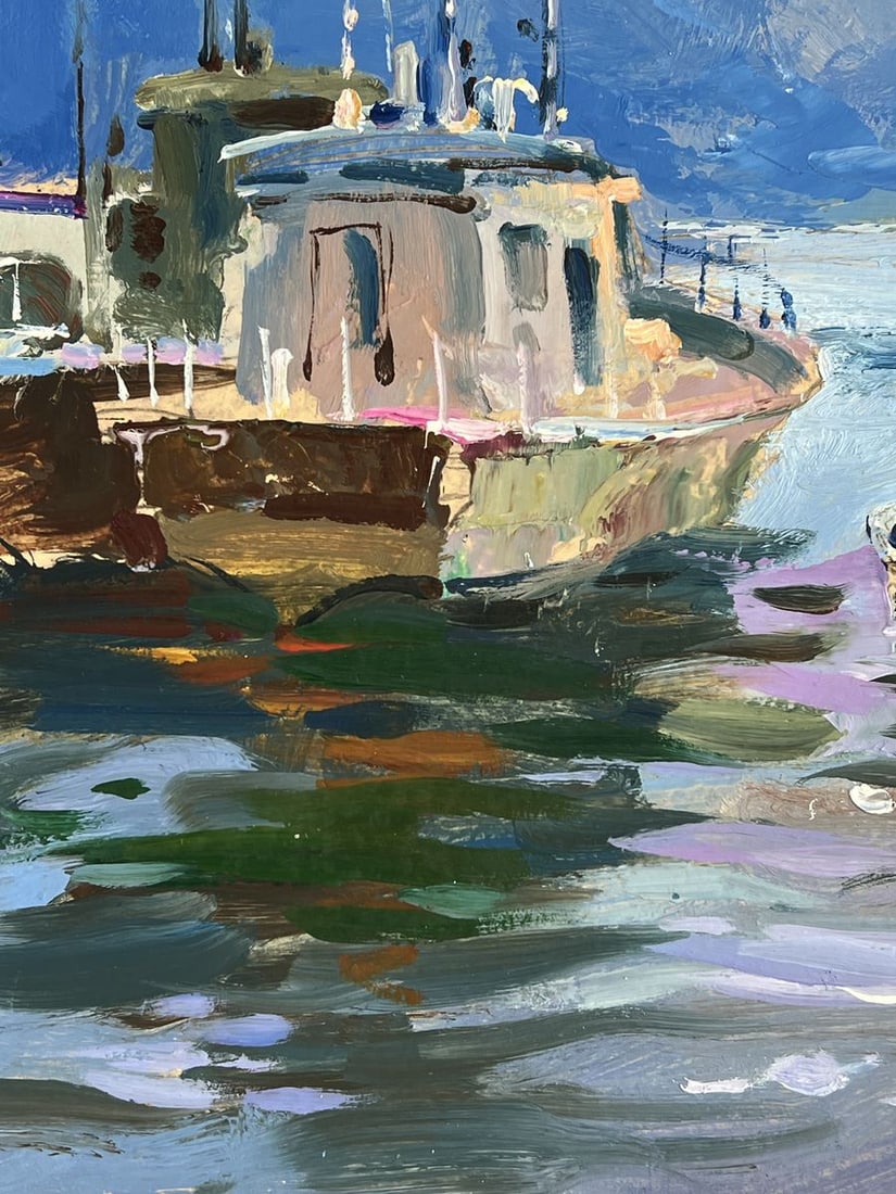 Oil painting Yacht Standing on a pier in the sea Yuriy Suprunchuk - 7