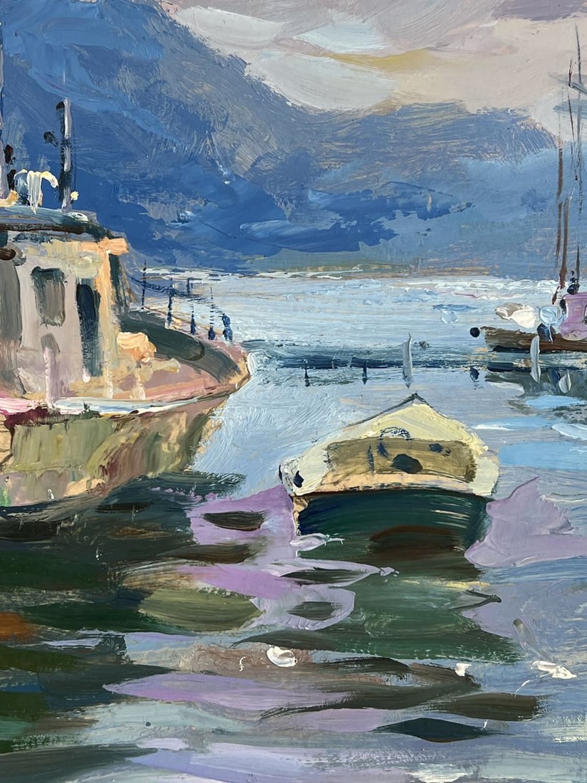 Oil painting Yacht Standing on a pier in the sea Yuriy Suprunchuk - 8