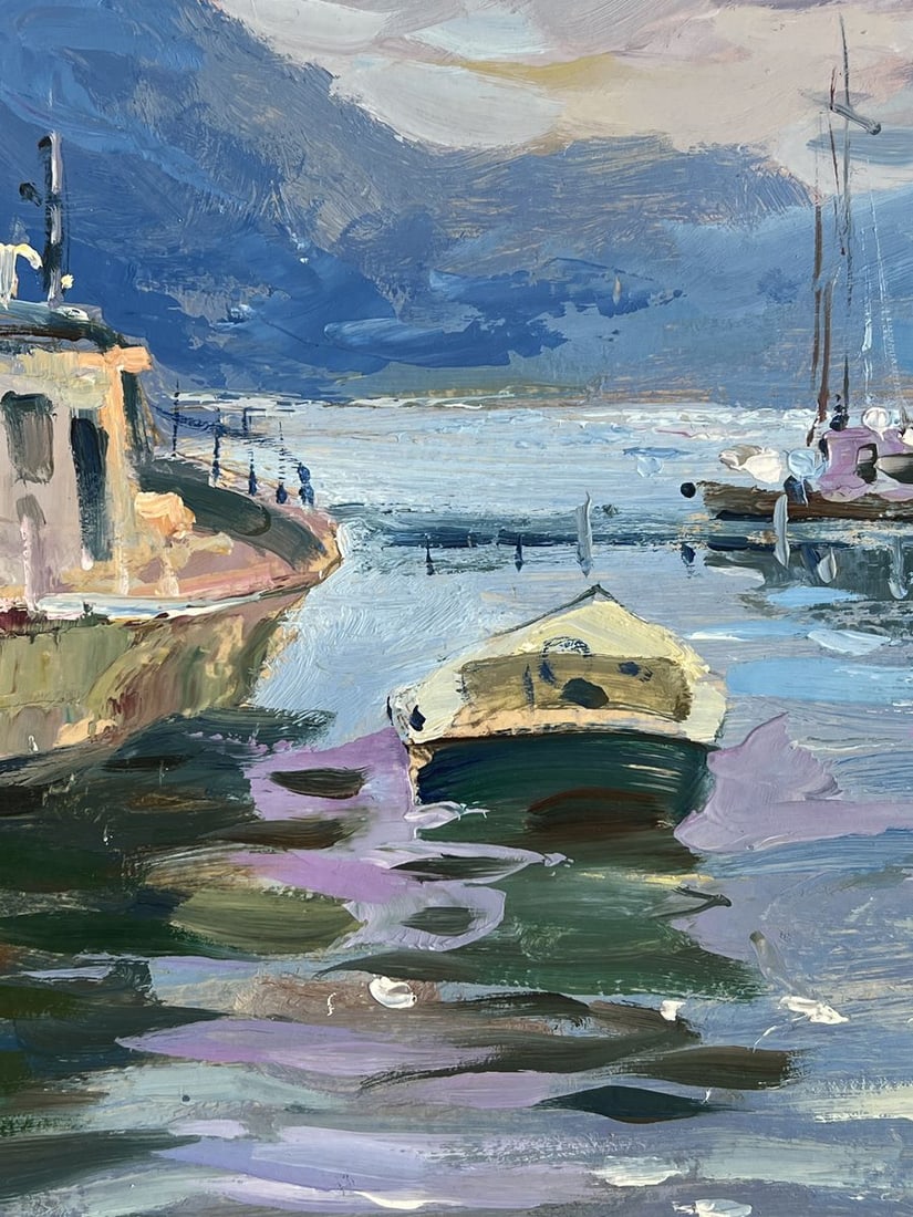 Oil painting Yacht Standing on a pier in the sea Yuriy Suprunchuk - 9