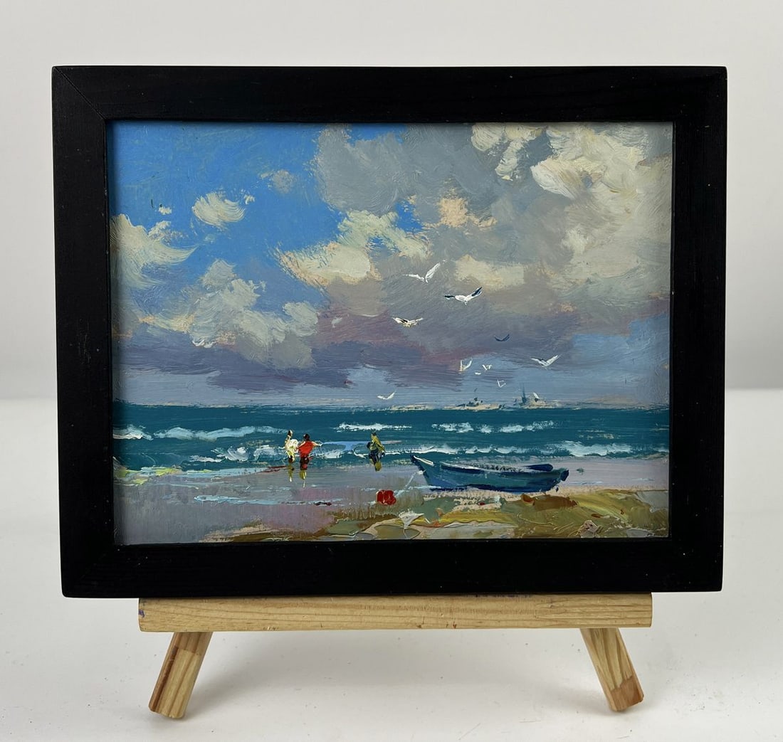 Oil painting Boat on the Seashore Yuriy Suprunchuk: №AAA6517Oil painting Boat on the Seashore Yuriy Suprunchuk is an atmospheric seascape that captures the changing mood of the coastline through expressive brushwork, luminous color transitions, a