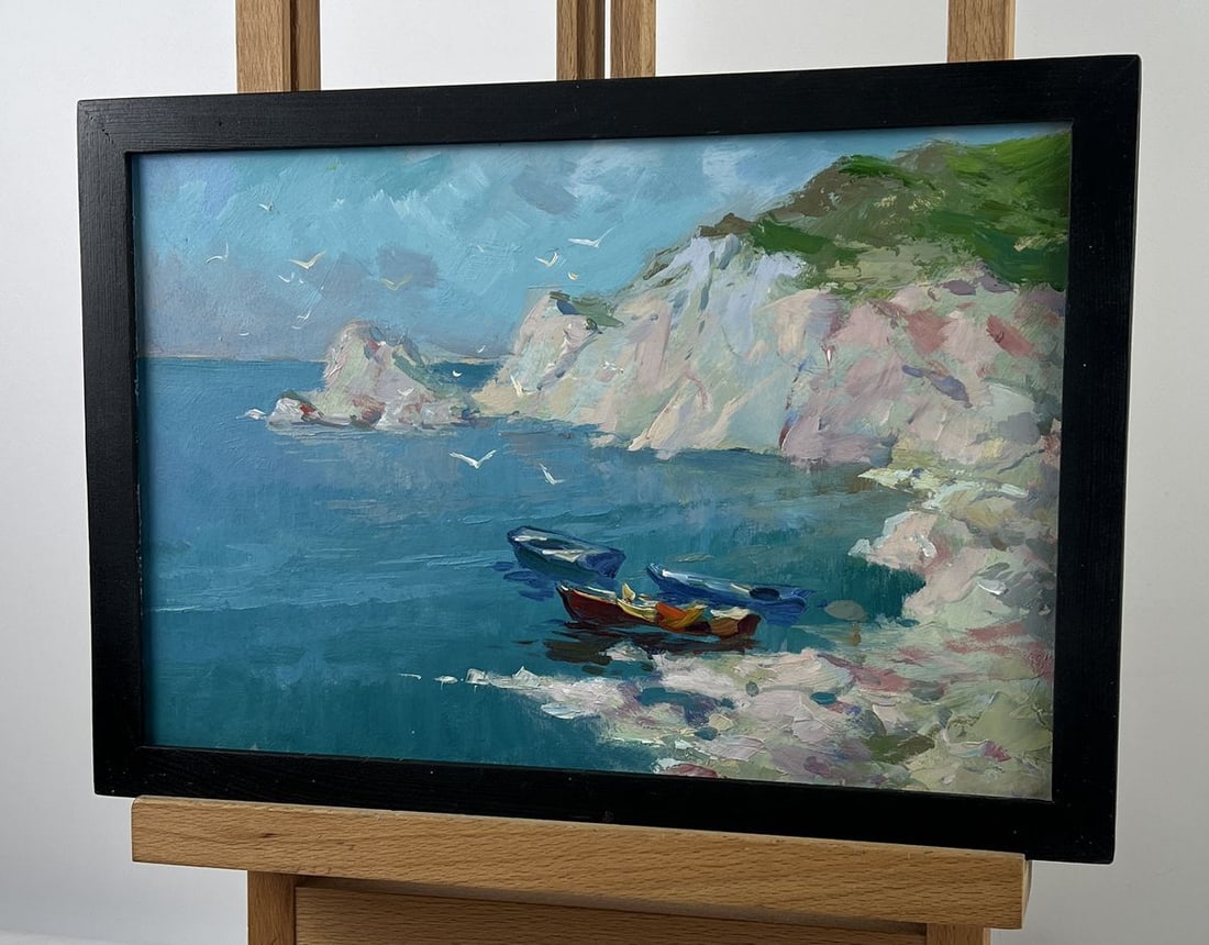Oil painting Boats at the Rocky Shore of the Sea Yuriy Suprunchuk - 4