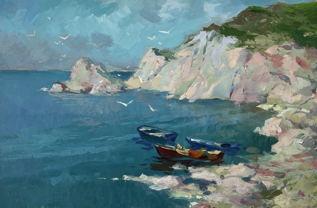 Oil painting Boats at the Rocky Shore of the Sea Yuriy Suprunchuk - 5