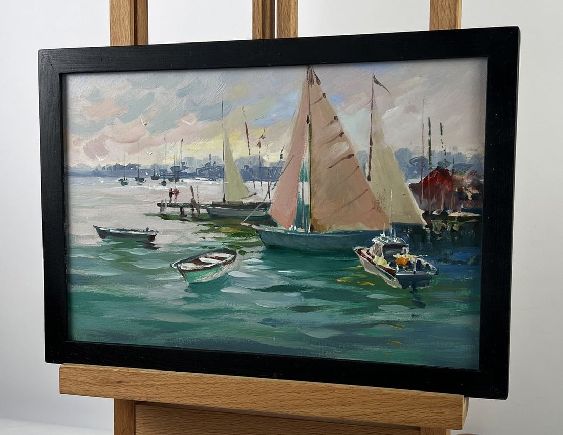 Oil painting Boats at the Big City Pier Yuriy Suprunchuk - 4