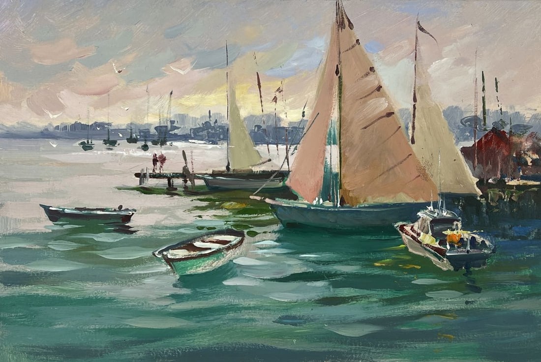 Oil painting Boats at the Big City Pier Yuriy Suprunchuk - 5