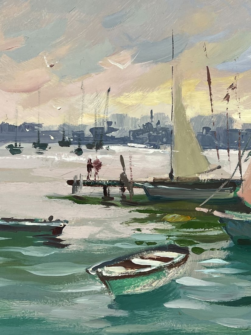 Oil painting Boats at the Big City Pier Yuriy Suprunchuk - 6