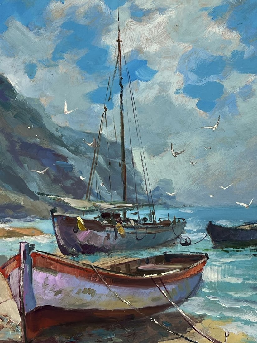 Oil painting Boat and Barge Moored Yuriy Suprunchuk - 8