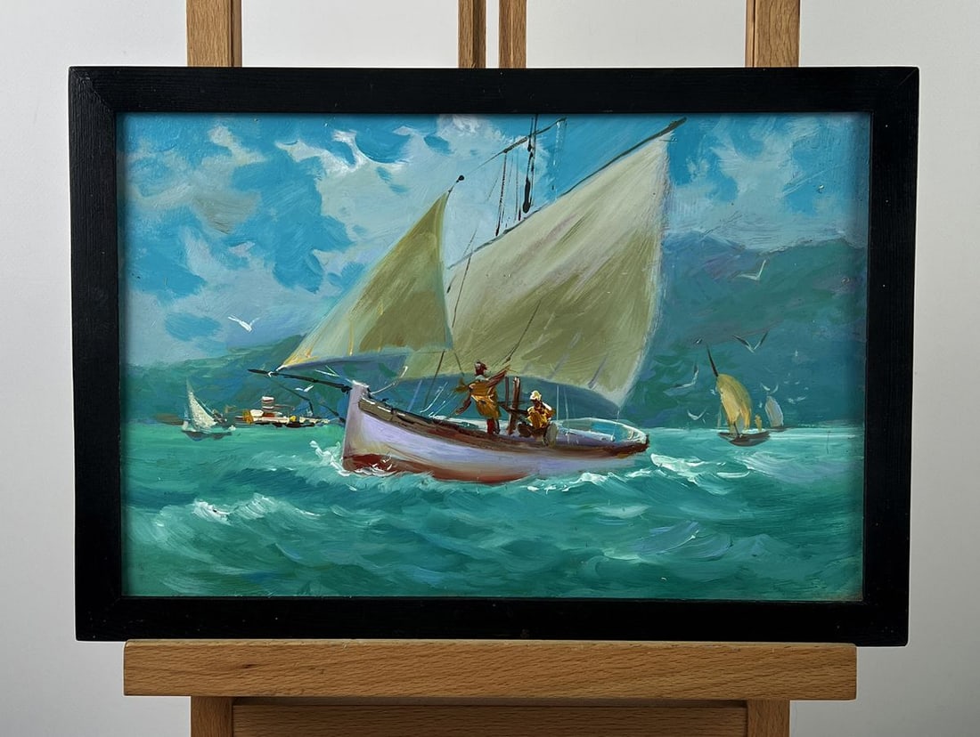 Oil painting Wind Sails at Sea Yuriy Suprunchuk: №AAA6543*** ABOUT THIS PAINTING **** TITLE: "Wind Sails at Sea"* ARTISTS: Yuriy Suprunchuk* SIZE: 20x30 cm/7.87x11.81 inches'* MEDIUM: oil, hardboard* HAND PAINTED: Original painting from our co