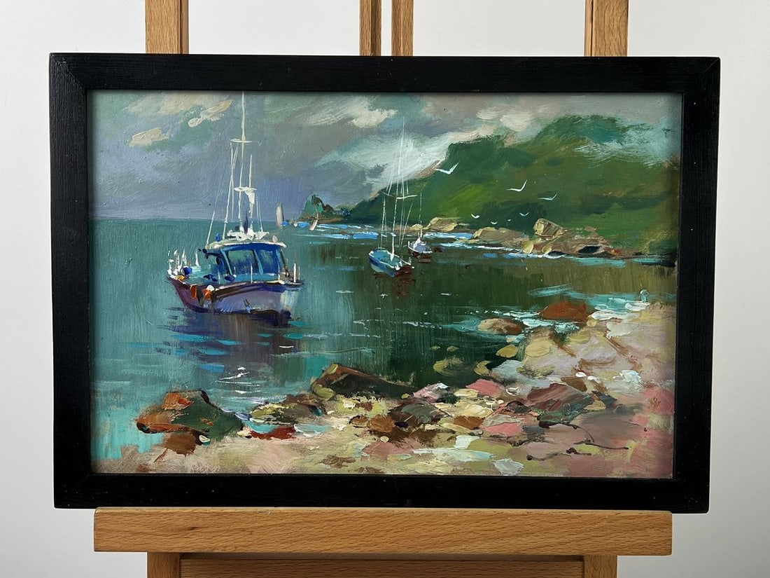 Oil painting Ships Sail Near The Shore Yuriy Suprunchuk: №AAA6547*** ABOUT THIS PAINTING **** TITLE: "Ships Sail Near The Shore"* ARTISTS: Yuriy Suprunchuk* SIZE: 20x30 cm/7.87x11.81 inches'* MEDIUM: oil, hardboard* HAND PAINTED: Original painting fro