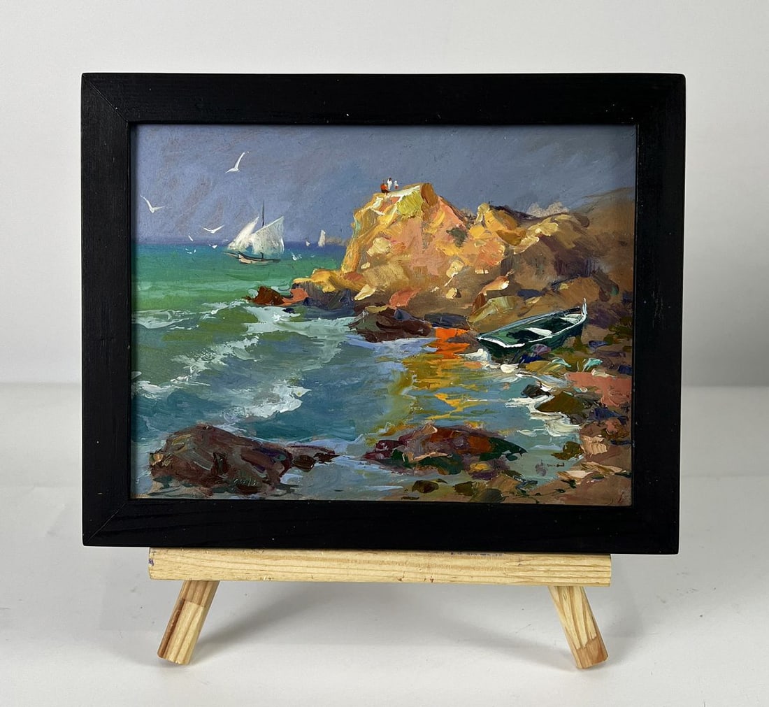 Oil painting Boat Near the Seashore Yuriy Suprunchuk: №AAA6555*** ABOUT THIS PAINTING **** TITLE: "Boat Near the Seashore"* ARTISTS: Yuriy Suprunchuk* SIZE: 15x20 cm/5.90x7.87 inches'* MEDIUM: oil, hardboard* HAND PAINTED: Original painting from ou