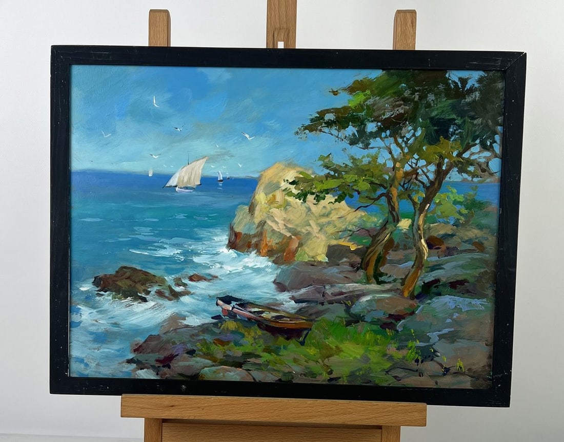 Oil painting Beautiful Sea with Ships Yuriy Suprunchuk: №AAA6569*** ABOUT THIS PAINTING **** TITLE: "Beautiful Sea with Ships"* ARTISTS: Yuriy Suprunchuk* SIZE: 30x40 cm/11.81x15.74 inches'* MEDIUM: oil, hardboard* HAND PAINTED: Original painting fro