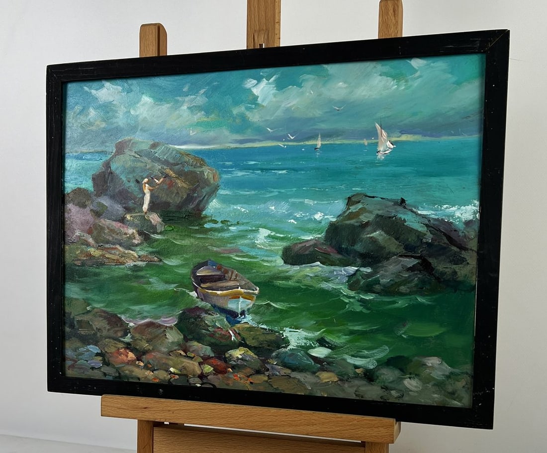 Oil painting A Boat is Moored on a Rocky Shore Yuriy Suprunchuk - 4