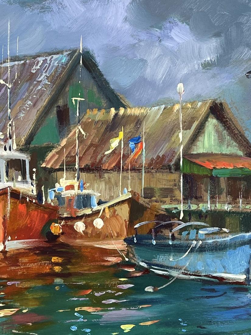 Oil painting Pier for fishing boats at sea Yuriy Suprunchuk - 11