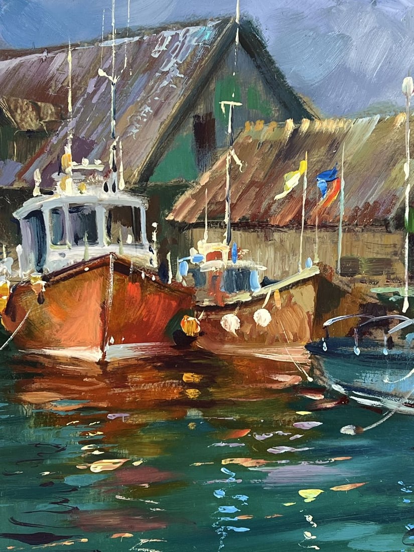 Oil painting Pier for fishing boats at sea Yuriy Suprunchuk - 9