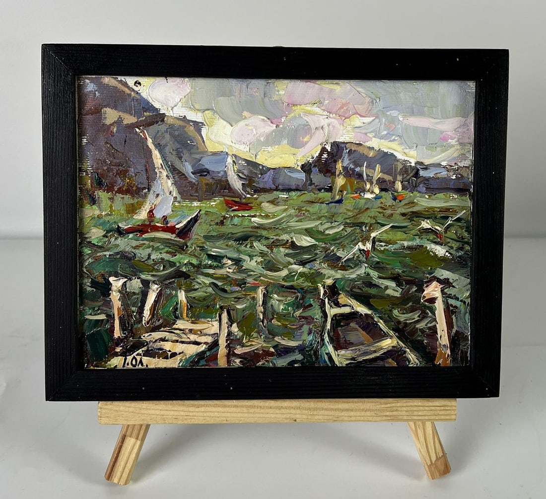 Oil painting Sailboats at sea Oleksiy Ivanyuk: №AAA6411*** ABOUT THIS PAINTING **** TITLE: "Sailboats at sea"* ARTISTS: Oleksiy Ivanyuk* SIZE: 15x20 cm/5.90x7.87 inches'* MEDIUM: oil, canvas* HAND PAINTED: Original painting from our collecti
