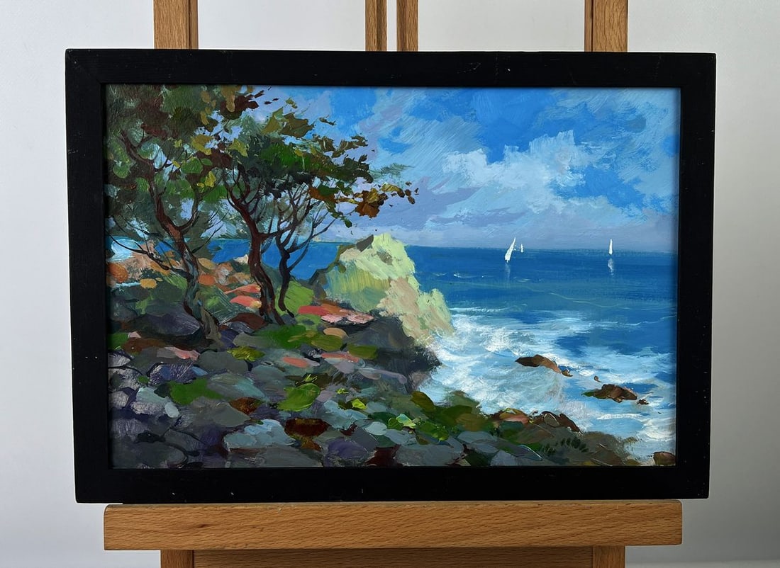 Oil painting Beautiful Sea View Yuriy Suprunchuk: №AAA6353*** ABOUT THIS PAINTING **** TITLE: "Beautiful Sea View"* ARTISTS: Yuriy Suprunchuk* SIZE: 20x30 cm/7.87x11.81 inches'* MEDIUM: oil, hardboard* HAND PAINTED: Original painting from our
