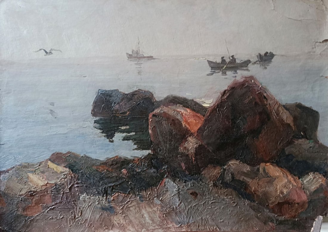 Oil painting The boats set sail to sea Petr Kolomoytsev: №Verne 449*** ABOUT THIS PAINTING **** TITLE: "The boats set sail to sea"* ARTISTS: Petr Kolomoytsev* SIZE: 50x70 cm/'19.68x27.55 inches'* MEDIUM: oil, cardboard* HAND PAINTED: Original painting