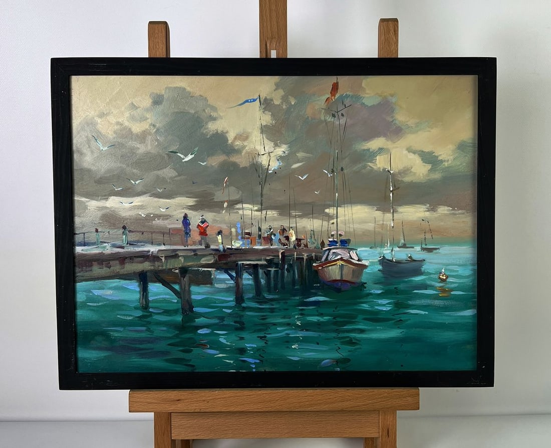Oil painting Boats at the pier Yuriy Suprunchuk: №AAA6113*** ABOUT THIS PAINTING **** TITLE: "Boats at the pier"* ARTISTS: Yuriy Suprunchuk* SIZE: 30x40 cm/11.81x15.74 inches'* MEDIUM: oil, hardboard* HAND PAINTED: Original painting from our