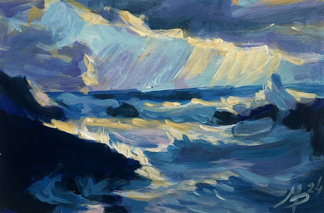 Acrylic painting Sun rays through the clouds Mykhailo Patskan - 6
