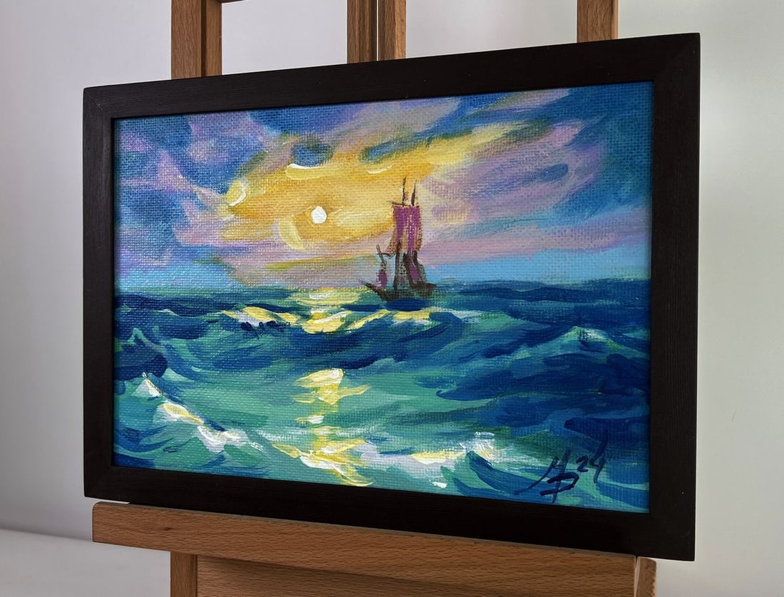 Acrylic painting Admire the sunset at sea Mykhailo Patskan - 5