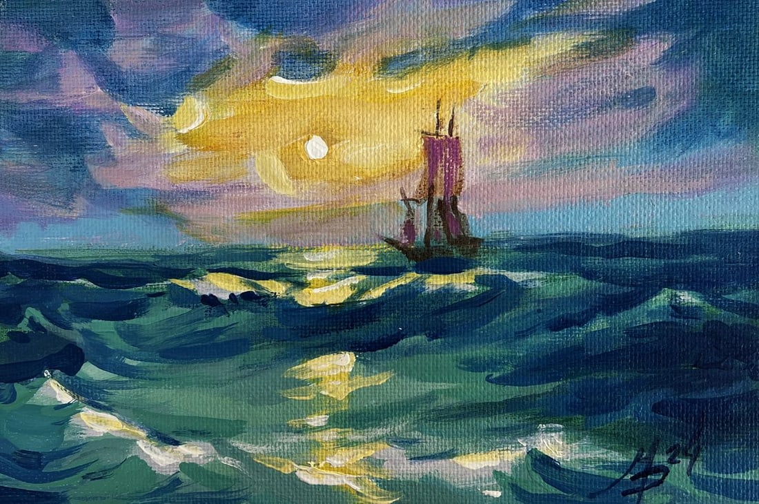 Acrylic painting Admire the sunset at sea Mykhailo Patskan - 6