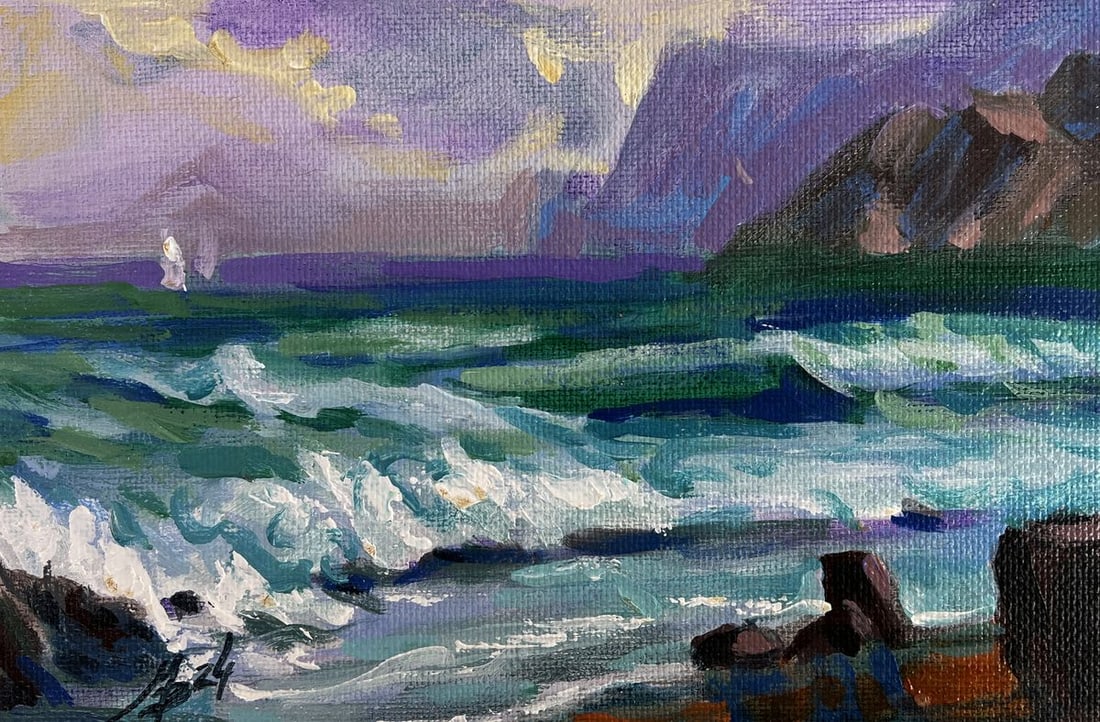Acrylic painting Evening breeze over the sea Mykhailo Patskan - 6