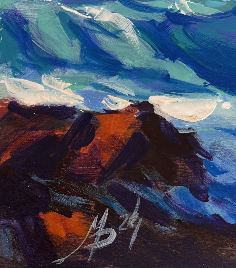 Acrylic painting Waves crash against the rocks Mykhailo Patskan - 3