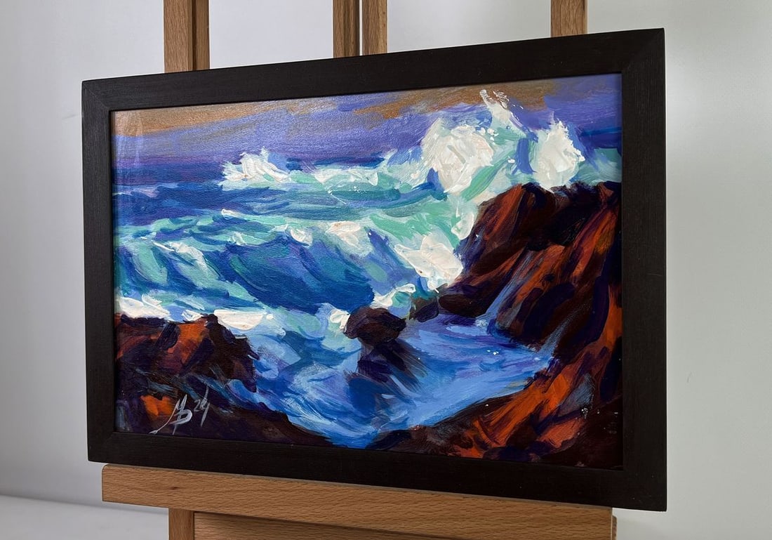 Acrylic painting Waves crash against the rocks Mykhailo Patskan - 5