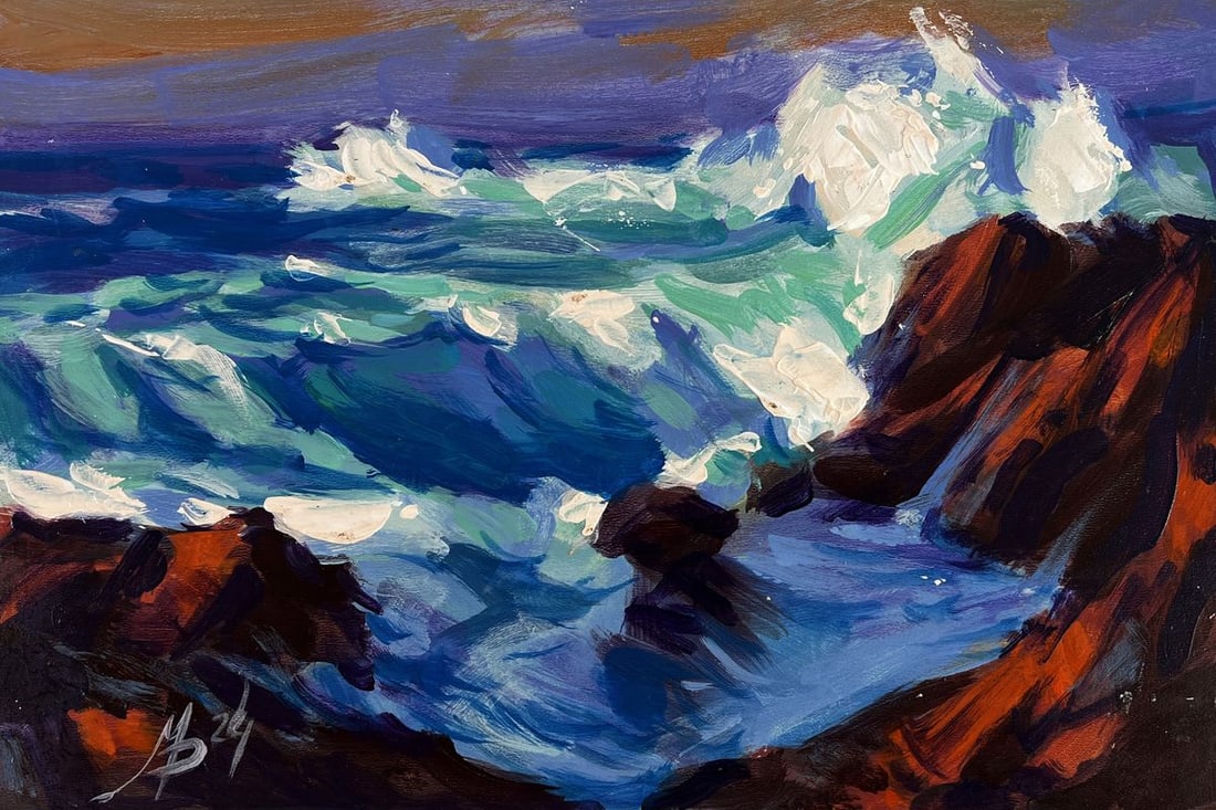 Acrylic painting Waves crash against the rocks Mykhailo Patskan - 6