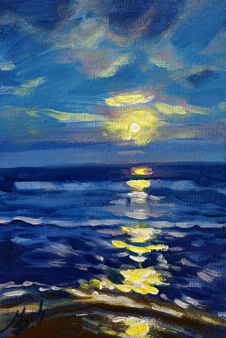 Acrylic painting Reflection of the sun in the sea Mykhailo Patskan - 6