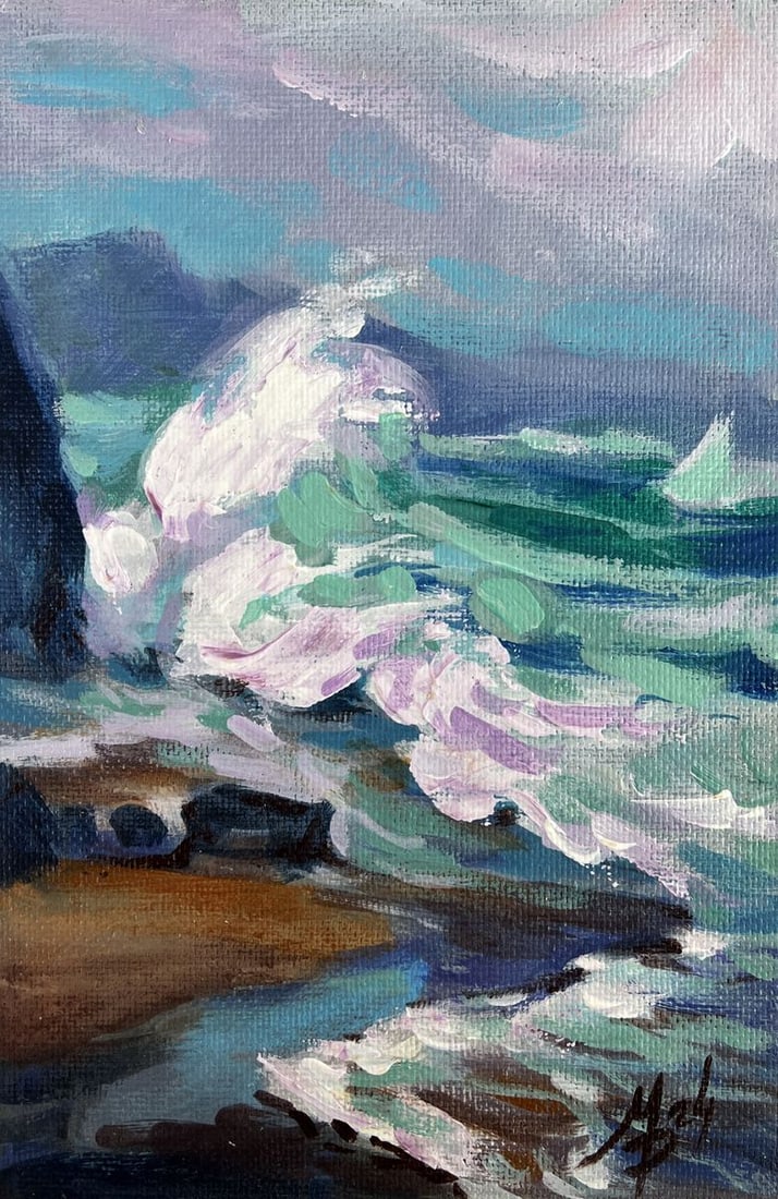 Acrylic painting Raging sea waves Mykhailo Patskan - 6