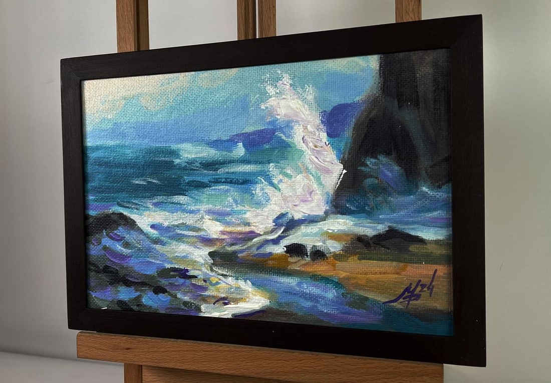 Acrylic painting White foam on dark cliffs Mykhailo Patskan - 5