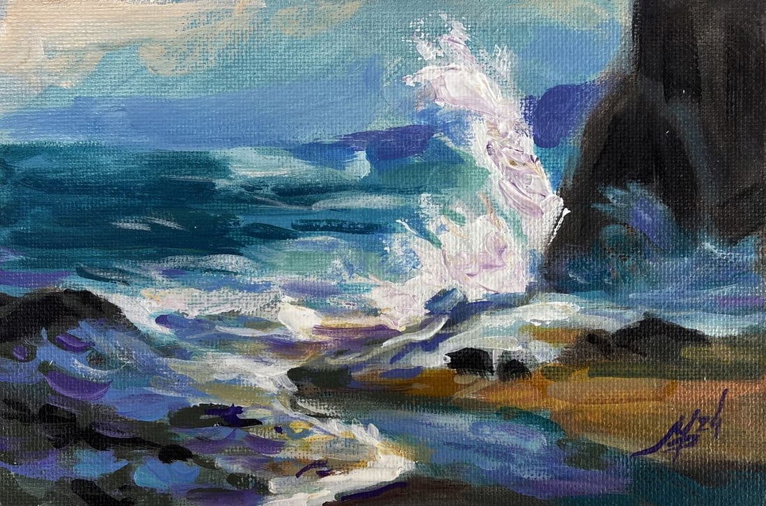 Acrylic painting White foam on dark cliffs Mykhailo Patskan - 6