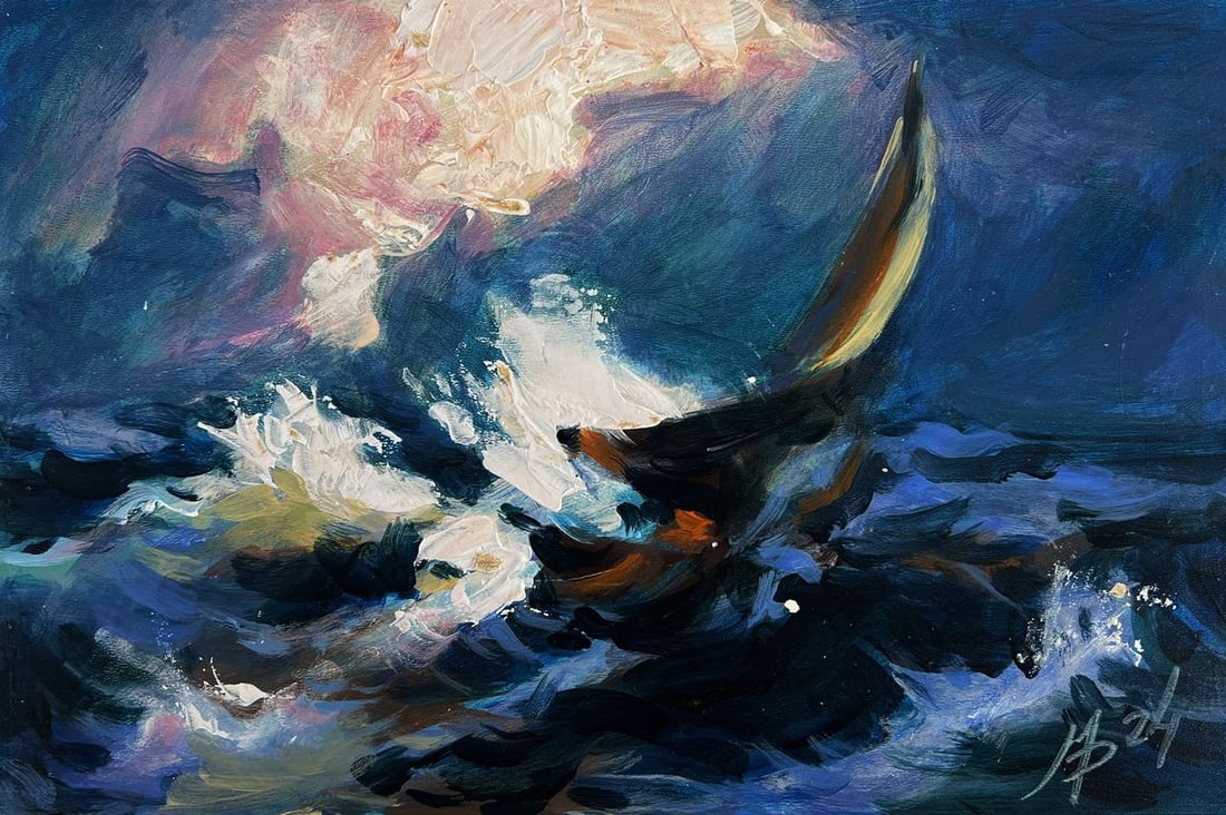 Acrylic painting Fighting the waves Mykhailo Patskan - 6