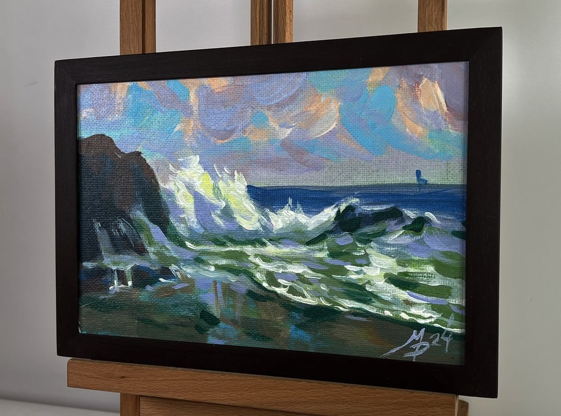 Acrylic painting Foamy surf and cold rocks Mykhailo Patskan - 5