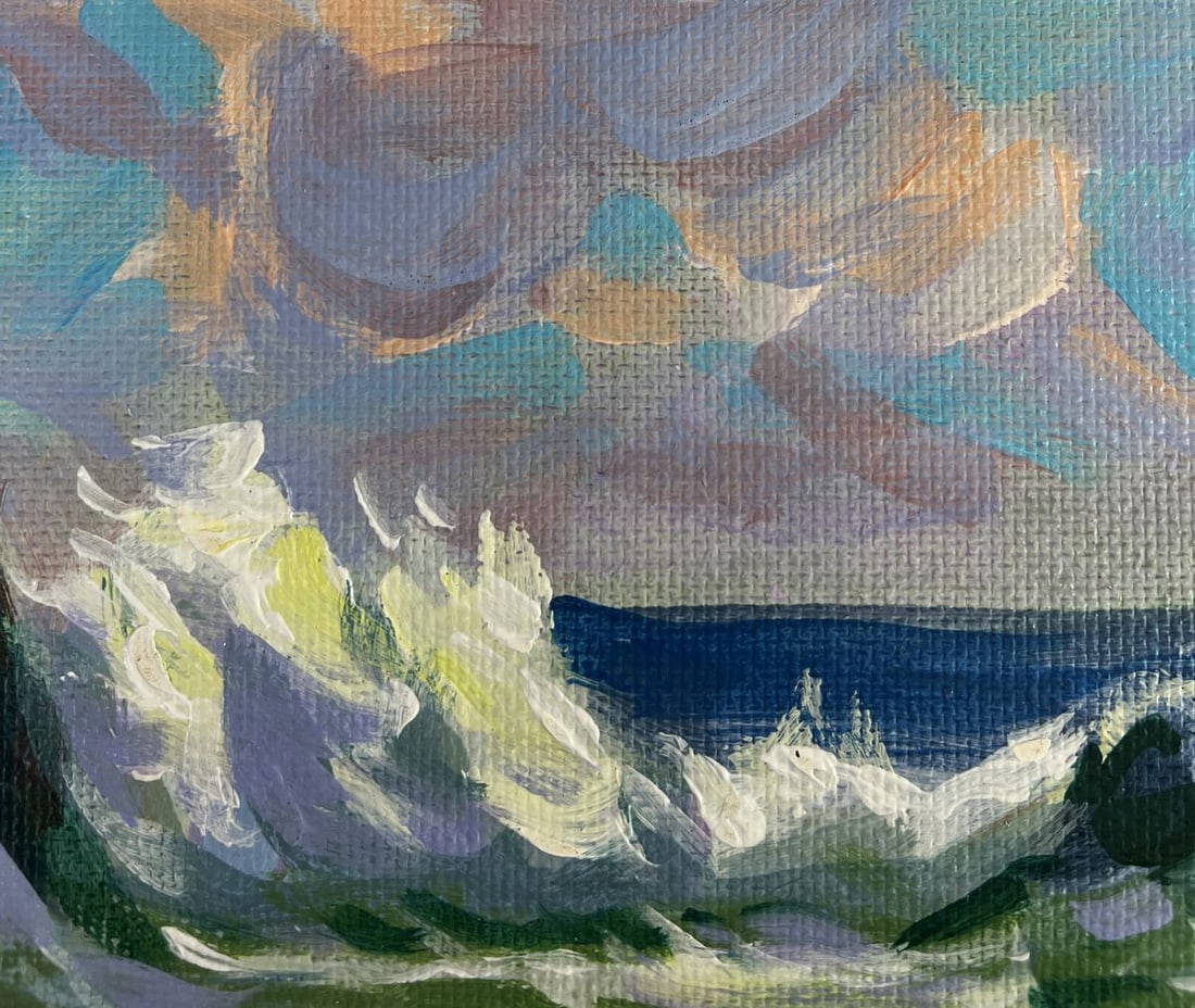 Acrylic painting Foamy surf and cold rocks Mykhailo Patskan - 8