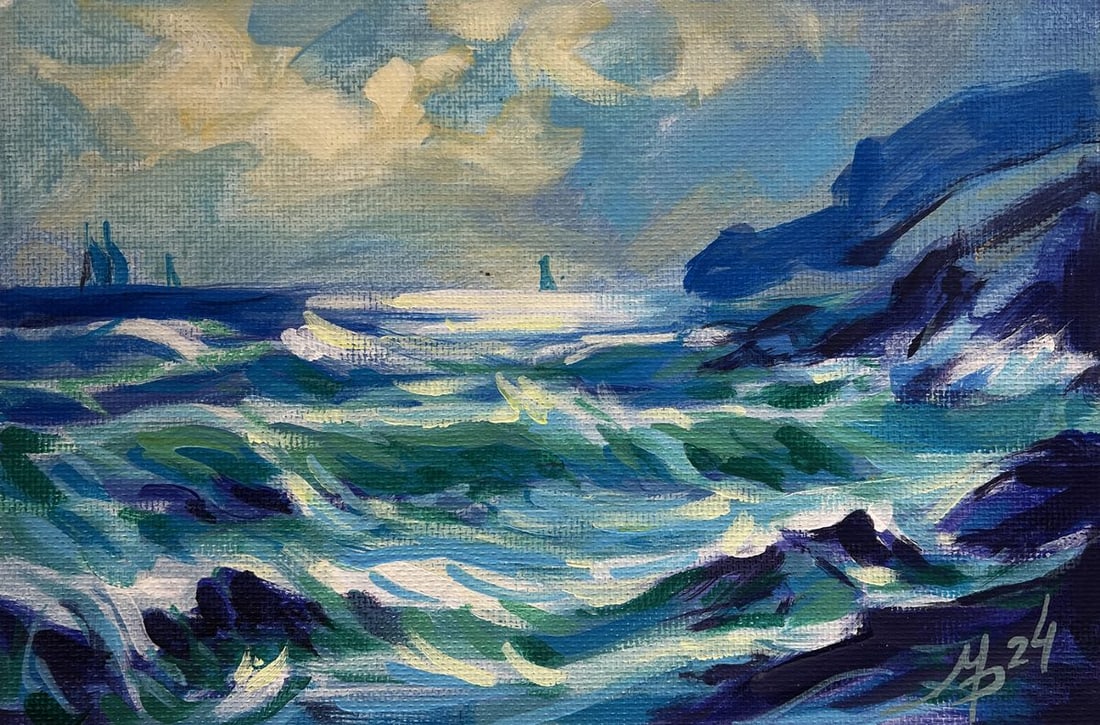 Acrylic painting A sea storm is beginning Mykhailo Patskan - 6