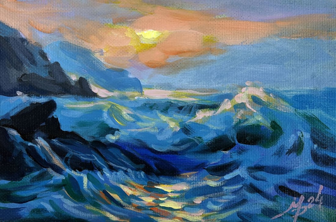 Acrylic painting Gentle waves at sunset Mykhailo Patskan - 6
