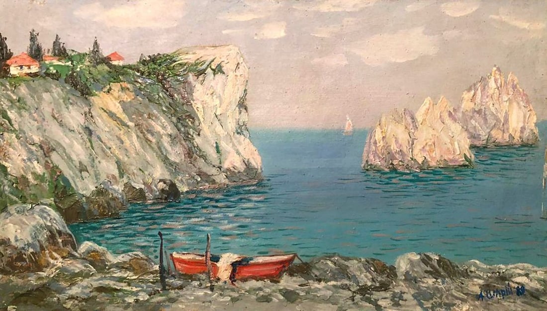 Oil painting On the shore Shariy Anatoly Ivanovich: №GS 321A *** ABOUT THIS PAINTING *** * TITLE: "On the shore" * ARTISTS: Shariy Anatoly Ivanovich * SIZE: 34x53 cm/'13.38x20.86 inches' * MEDIUM: oil, cardboard * HAND PAINTED: Original painting