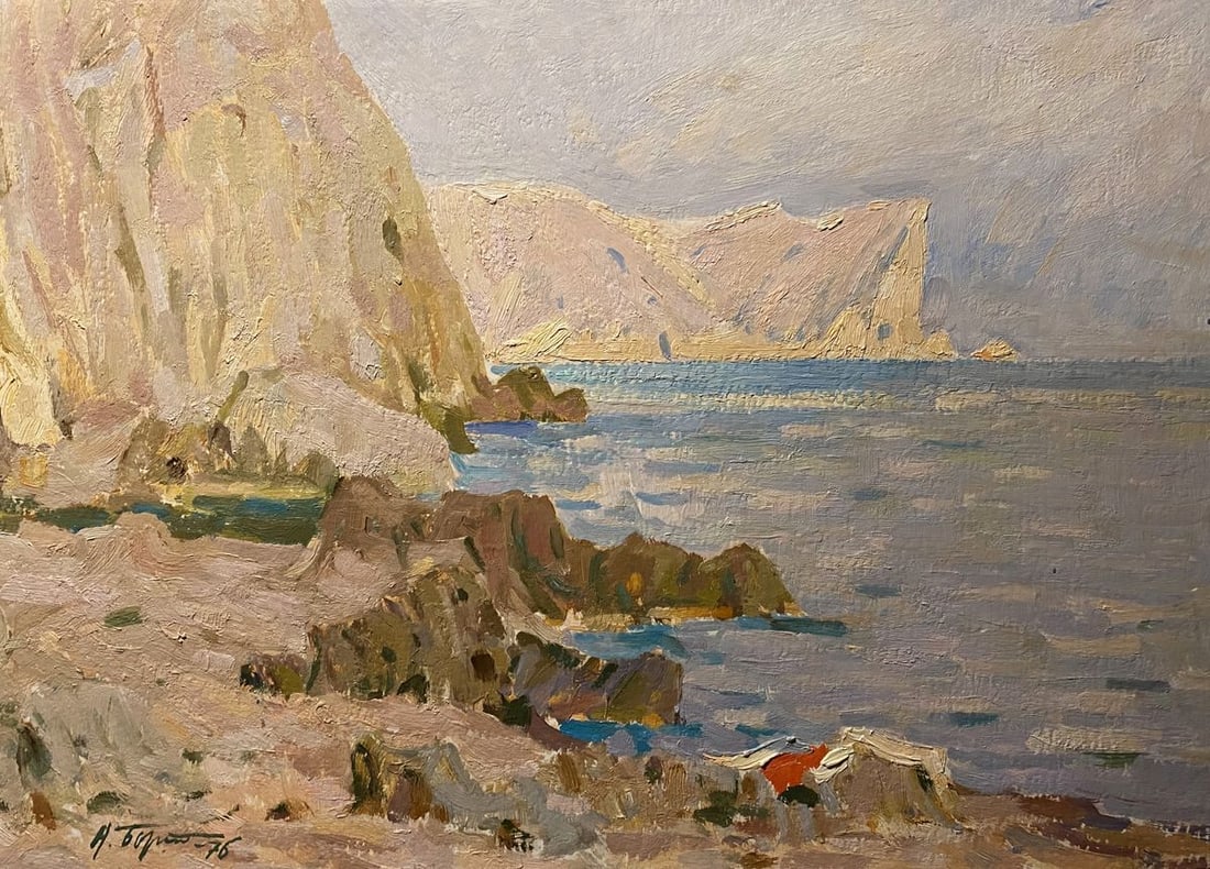Oil painting Evening in Sudak Nikolai Bortnikov: №GS 447*** ABOUT THIS PAINTING **** TITLE: "Evening in Sudak"* ARTISTS: Nikolai Bortnikov* SIZE: 50x70 cm/'19.68x27.55 inches'* MEDIUM: oil, cardboard* HAND PAINTED: Original painting from our