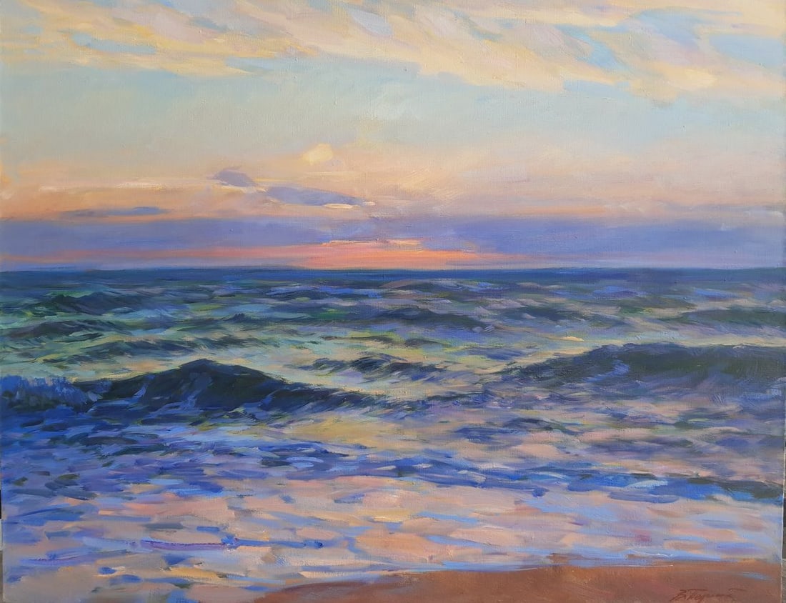 Oli painting Evening at sea Tepeta Miacheslav: №Tep 91 *** ABOUT THIS PAINTING *** * TITLE: "Evening at sea" * ARTISTS: Tepeta Miacheslav * SIZE: 90х100 cm/ 35.43x39.37 inches' * MEDIUM: oil, canvas * HAND PAINTED: Original painting