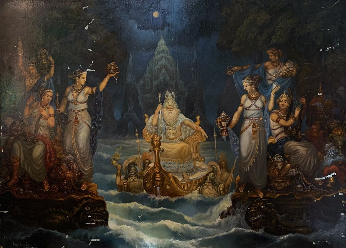 Oil painting Gifts to Poseidon Alexander Arkadievich Litvinov: №Litv 720 *** ABOUT THIS PAINTING *** * TITLE: "Gifts to Poseidon" * ARTISTS: Alexander Arkadievich Litvinov * SIZE: 50х70 cm/19,68х27,55 inches' * MEDIUM: oil, cardboard * HAND
