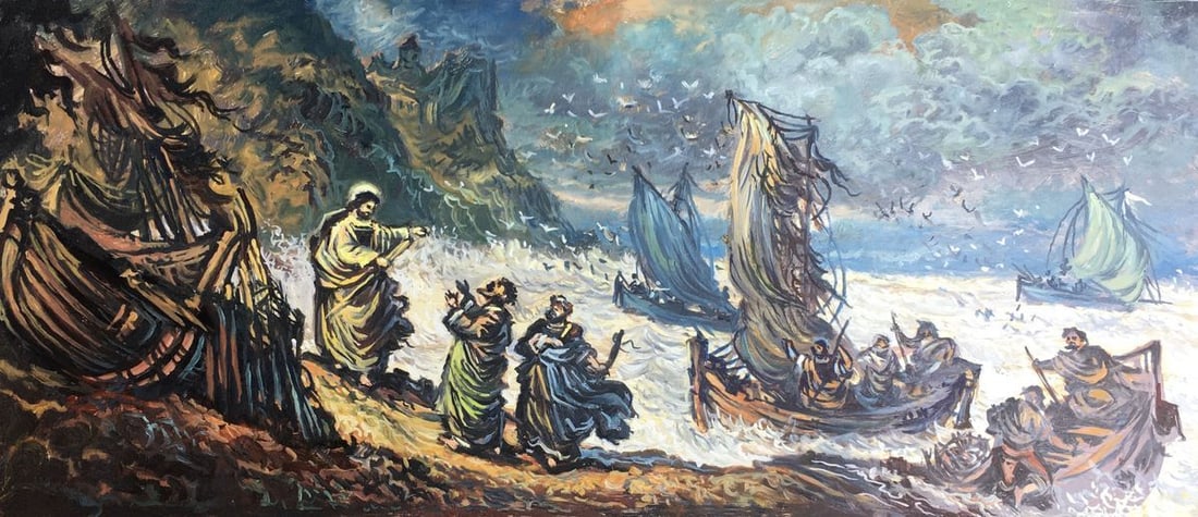 Oil painting Angels saviors Alexander Arkadievich Litvinov: №1404AAA *** ABOUT THIS PAINTING *** * TITLE: "Angels saviors" * ARTISTS: Alexander Arkadievich Litvinov * SIZE: 25х58 cm/' 9,84х 22,83 inches' * MEDIUM: oil, plastic panel * HAND PA