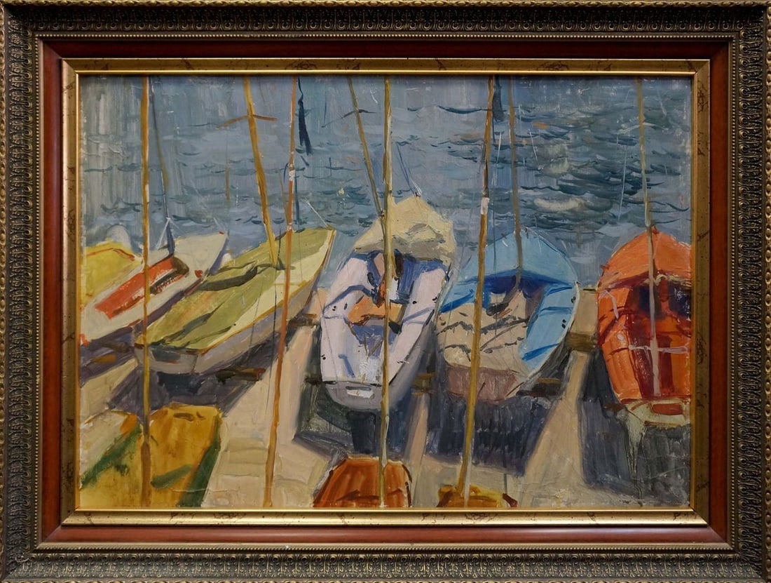 Oil painting Boat in port Afanasyev Vladimir Nikolaevich: №Verns 93 *** ABOUT THIS PAINTING *** * TITLE: "Boat in port" * ARTISTS: Afanasyev Vladimir Nikolaevich * SIZE: 50x69 cm/'19.68x27.55 inches', frame size: 66x86 cm/'25.98х33.85 inches' *