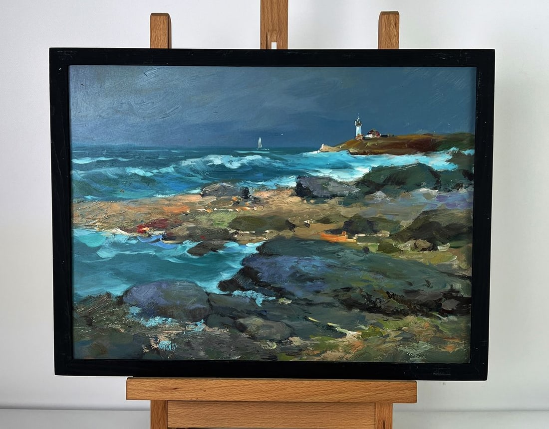 Oil painting Sea cloudy coast Yuriy Suprunchuk: №AAA6097*** ABOUT THIS PAINTING **** TITLE: "Sea cloudy coast"* ARTISTS: Yuriy Suprunchuk* SIZE: 30x40 cm/11.81x15.74 inches'* MEDIUM: oil, hardboard* HAND PAINTED: Original painting from our