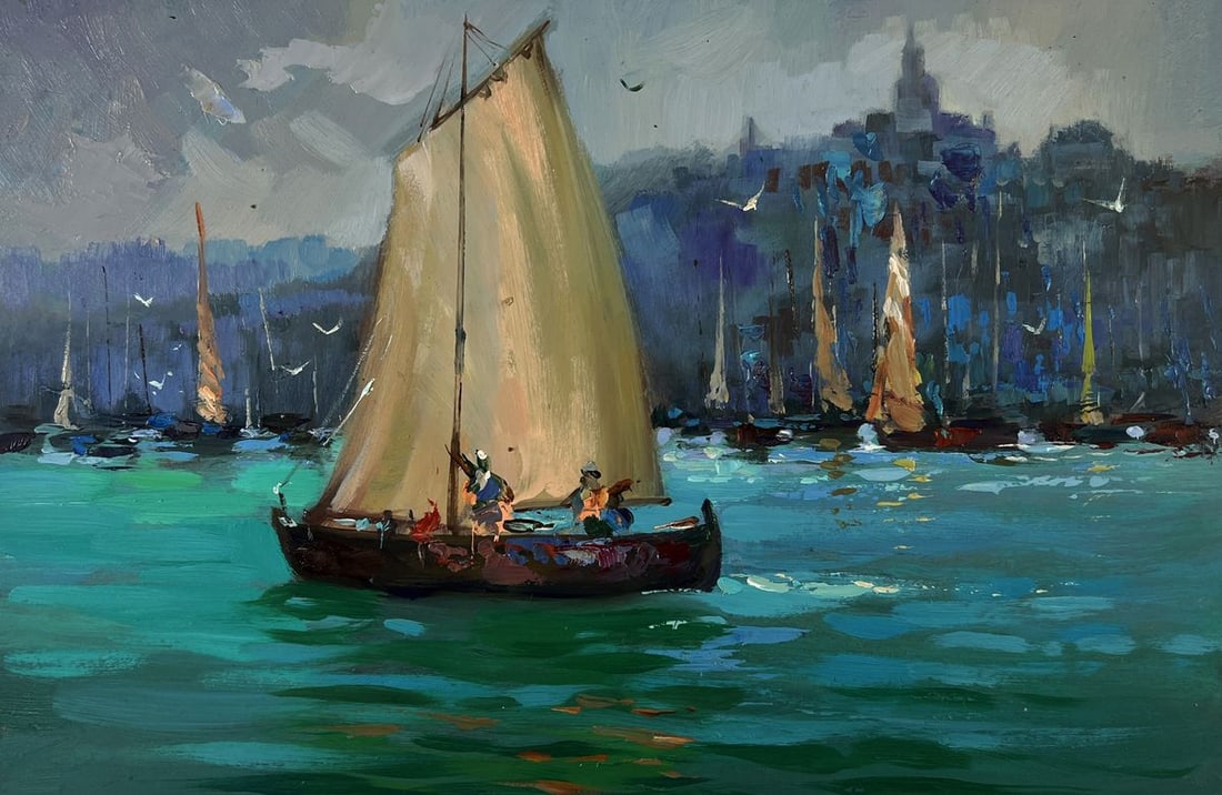 Oil painting Fishermen greet the dawn at sea Yuriy Suprunchuk - 4