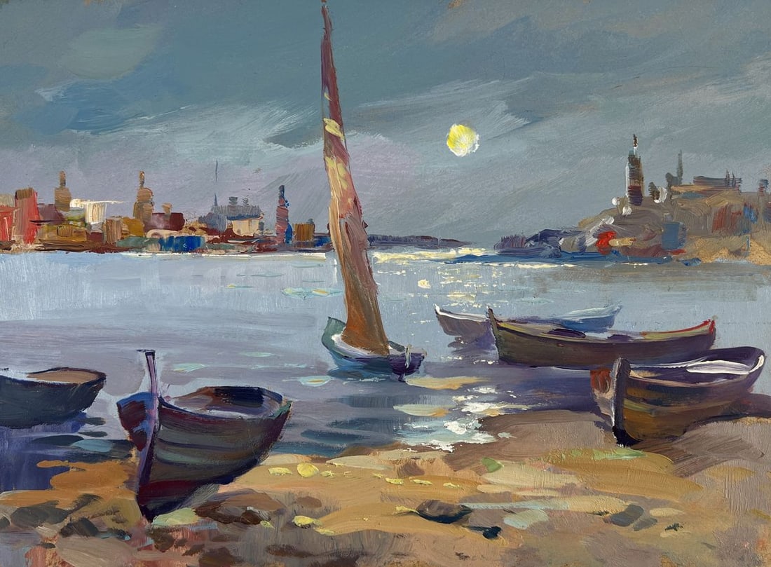 Oil painting Boats under the moon Yuriy Suprunchuk - 3