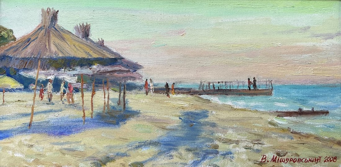 Oil painting Evening in Lazurny V. Mishurovsky: №270.2*** ABOUT THIS PAINTING **** TITLE: "Evening in Lazurny"* ARTISTS: V. Mishurovsky* SIZE: 20x40 cm/'7.87x15.74 inches* MEDIUM: oli, canvas* HAND PAINTED: Original painting from our